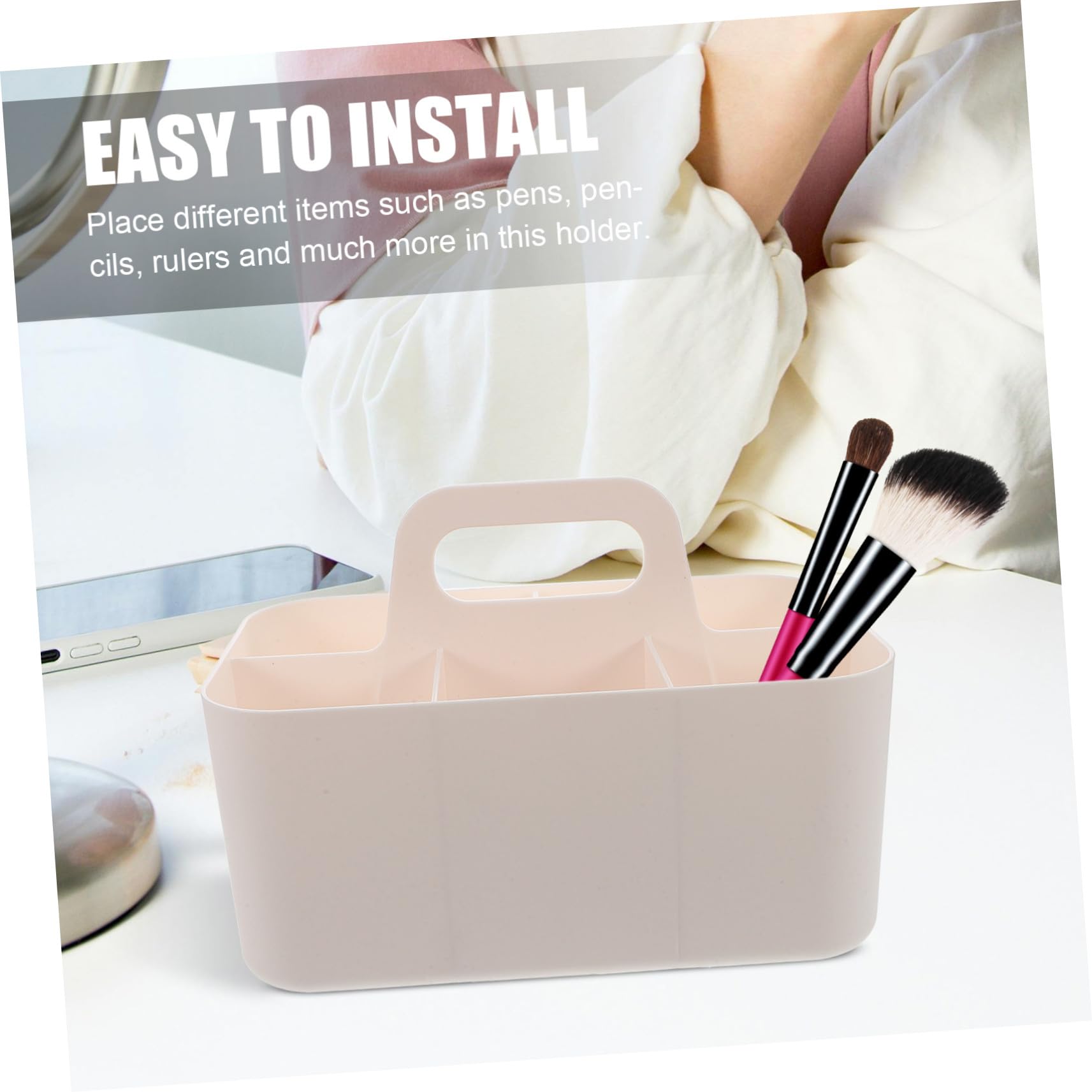 PLAFOPE Organizer Scrivania in Plastica con Manico Portatile Scatola Portaoggetti Segmentata per Cancelleria e Cosmetici Multifunzionale per Ufficio e Casa Scomparti