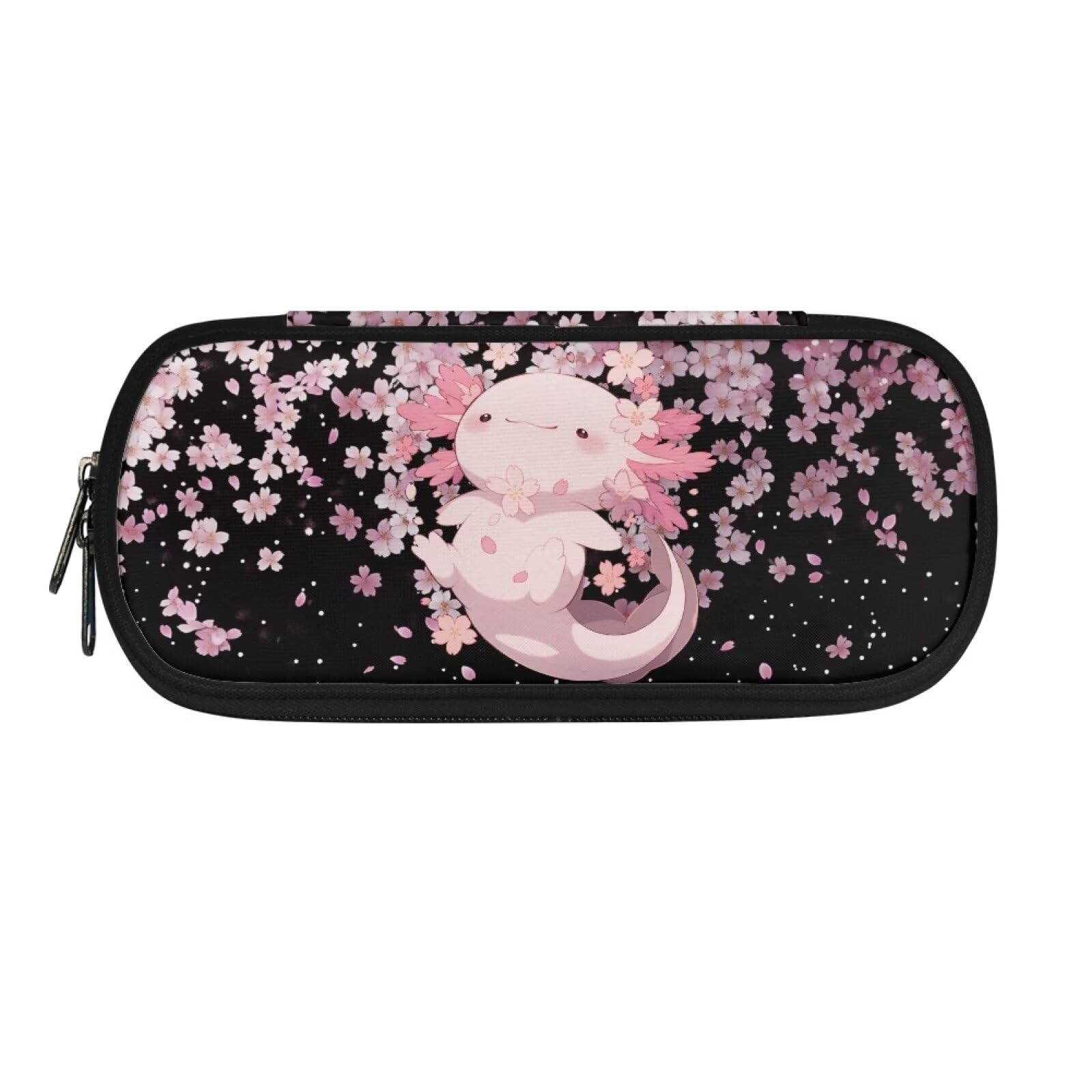 POLERO Axolotl Pencil Case for Girls Toddler Cute Pencil Storage Pouch Cherry Blossom Pen Holder with Compartments — image 1