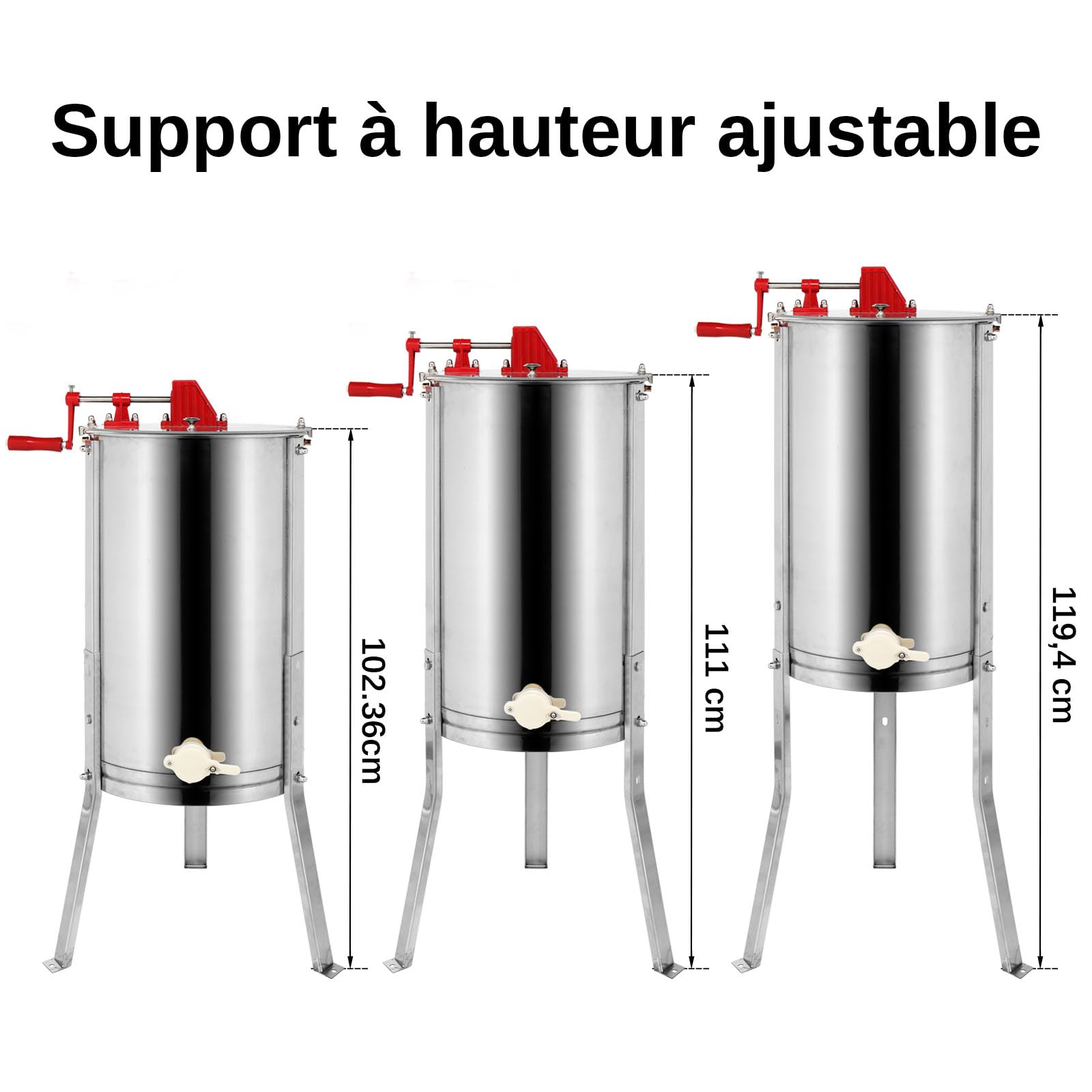 Bonnlo Extracteur de Miel Manuel, Centrifugeuse Séparateur Miel en Acier Inoxydable avec Support, Équipement d'Apiculture pour Extraction de Miel (3 CADRES)