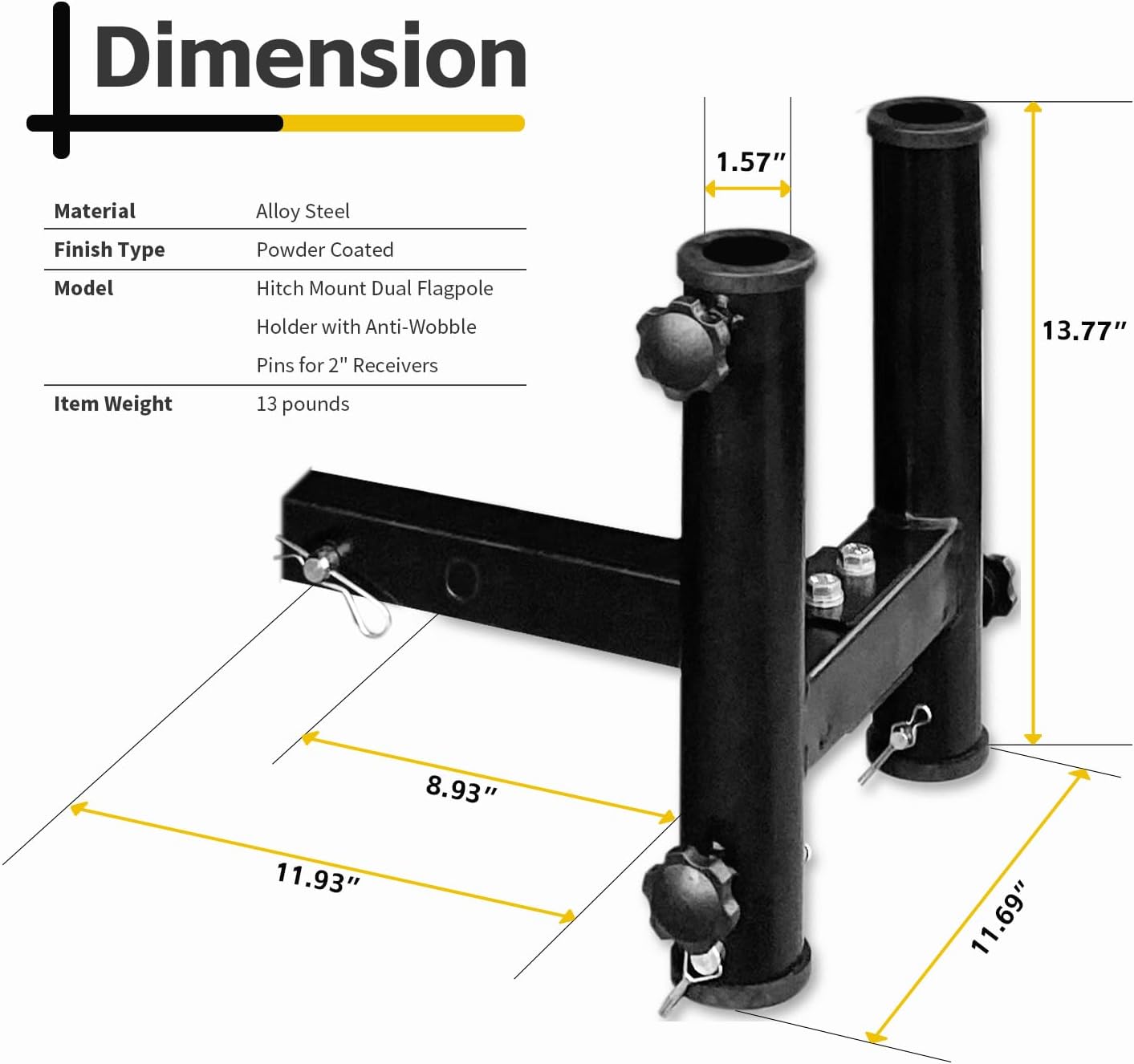 MAXXHAUL 50607 Hitch Mount Dual Flagpole Holder with Anti-Wobble Pins for 2" Receivers