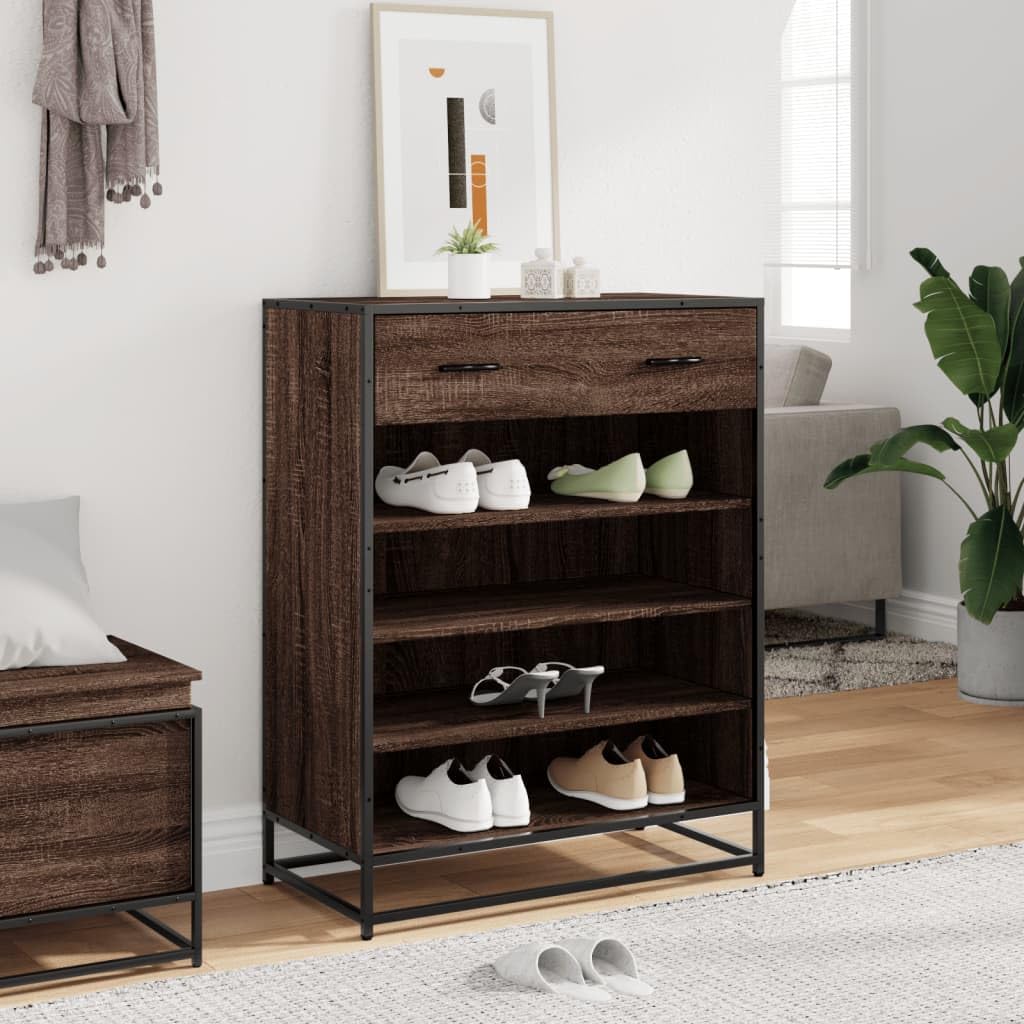 Scarpiera con Cassetto 4 Scomparti Rovere Marrone 75x38x97,5 cm
