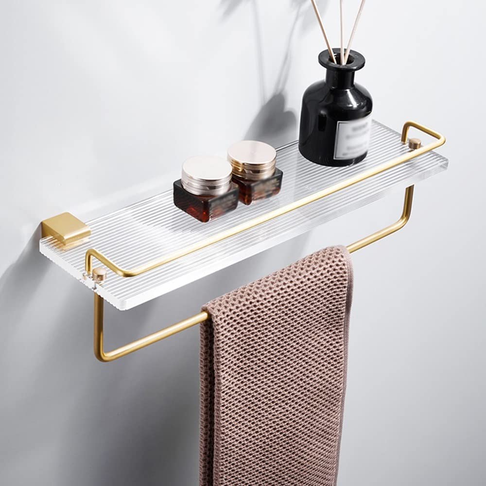SDGBCXD bathroom shelves, Wall-Mounted Floating Storage Rack for Cosmetics, Towels & Spices - 50cm Durable Organizer, Space-Saving Design(40cm rod)