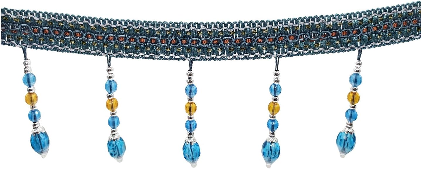 Yalulu 4 Yards Braided Hanging Beads Tassel Trim Fringe Fabric Ribbon Trimming Handwork DIY Craft Sewing Accessory Lace for Home Curtain Table Decoration (Blue)
