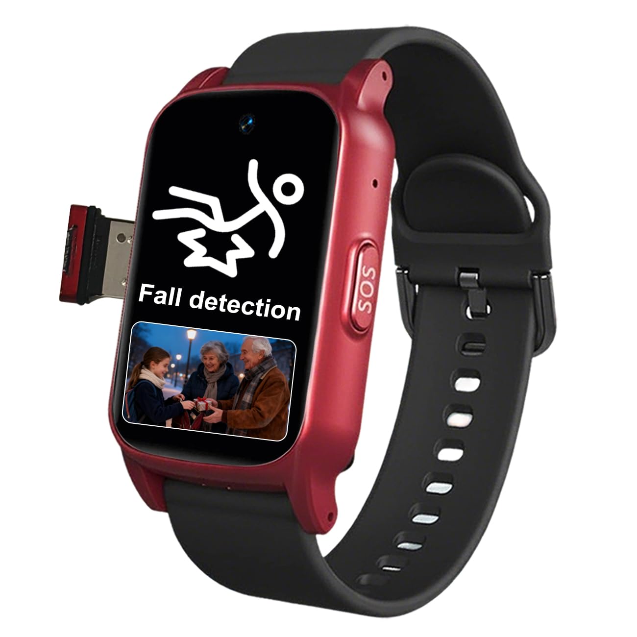 Orologio Salvavita per Anziani con Localizzazione GPS Avviso di Caduta Chiamata SOS Orologio Salvavita Adatto A Persone con DemenzaRed,1.25 * 0.57 * 2.22inch