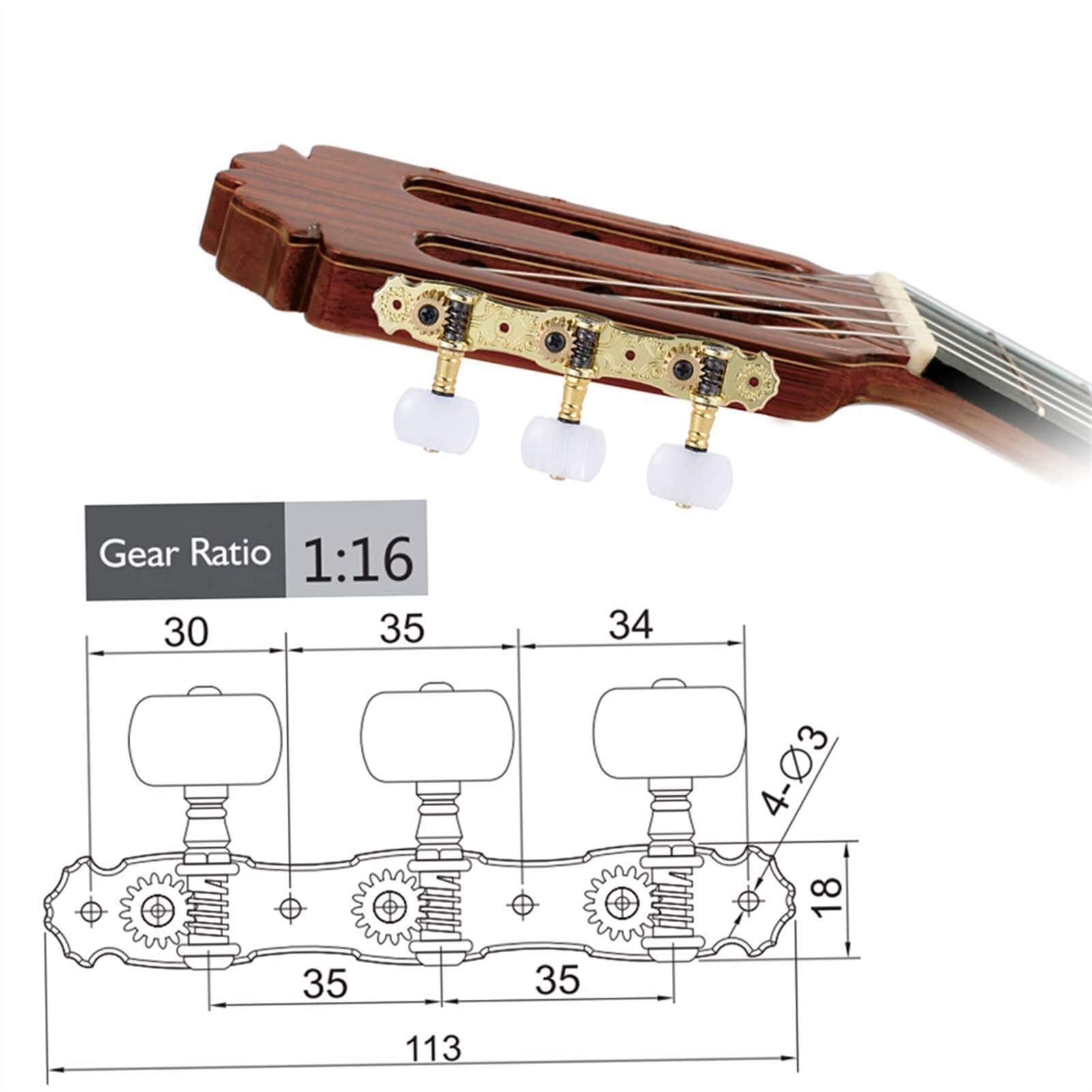 Stimmwirbel Gitarrensaiten 2 PCs (L & R Klassische Gitarren -Tuning -Peg -Akustik -Gitarrenmaschinenköpfe 1: 16 Tuning Keys Knöpfe (Color : Bronze Plated)