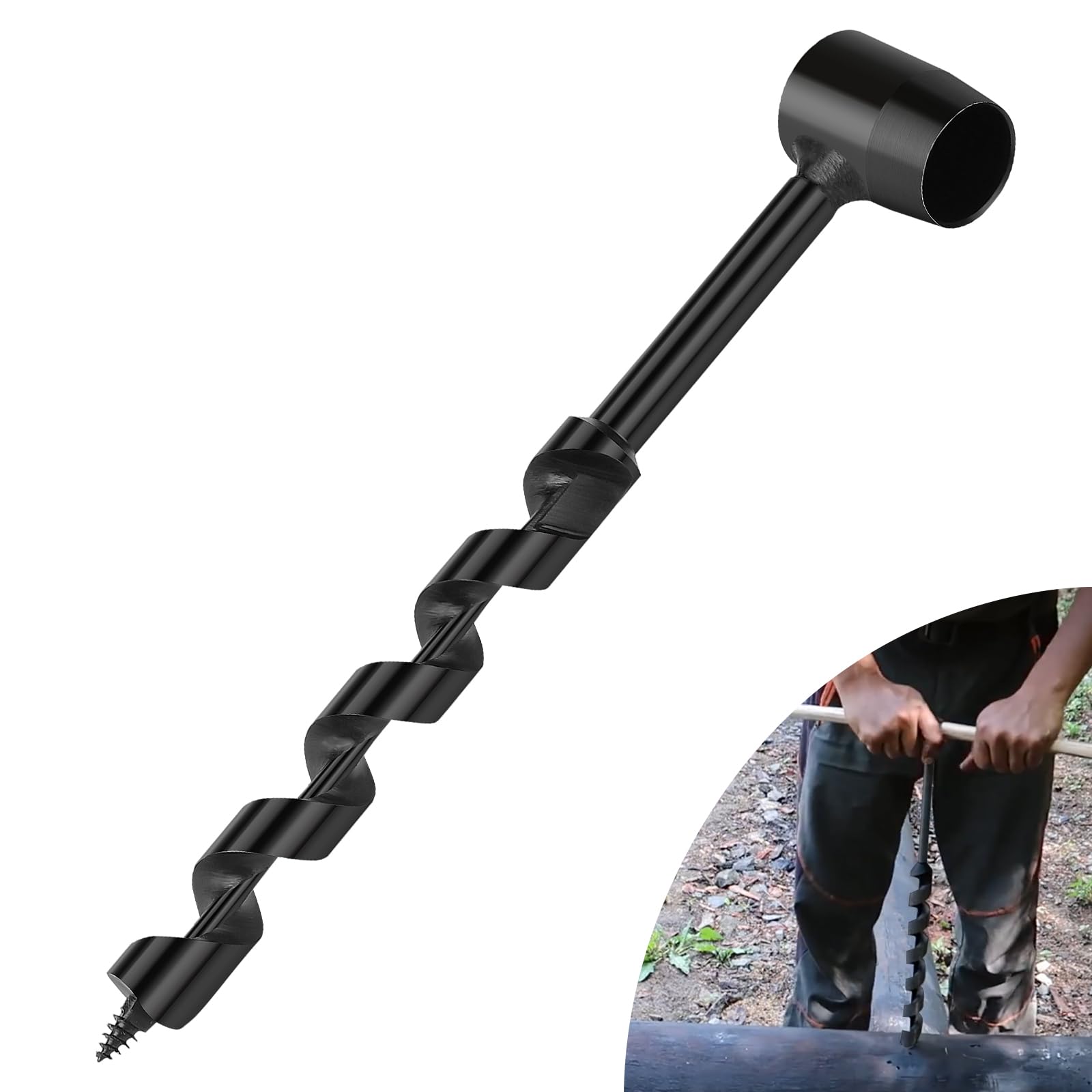EFUTURETIME Taladro Manual Bushcraft, φ19x230mm, Taladro Manual de Mano Multifuncional de Acero al Carbono para Trabajos en Madera, Supervivencia al Aire Libre, Camping, Trabajos Bushcraft