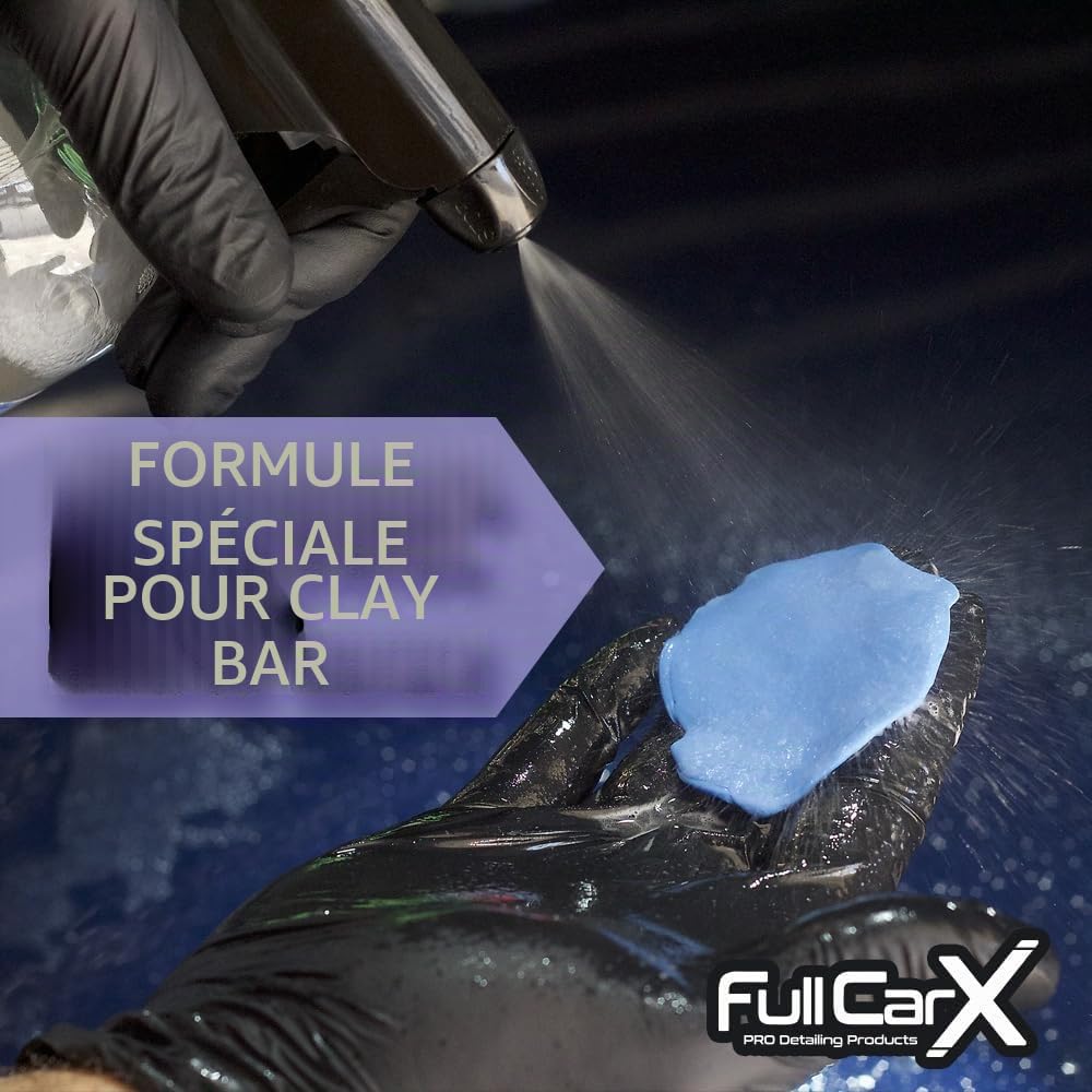 AutoFullCar - Kit de décontamination de carrosserie FullCarX | Dégraissant Carrosserie 750 ml | Clay Lube Lubrifiant 750 ml | Pastille Argile Clay Bar | Sans rayures | Usage professionnel et