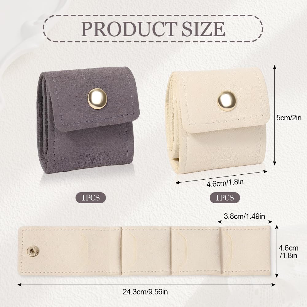 2 Piezas Mini Bolsa para Joyas,Organizador Joyas Viaje Enrollable,Travel Jewelry Bag,Bolsa Almacenamiento Joya,Organizador Bisuteria Con Hebilla para Pendientes, Collares, Pulseras (Beige+Gris)