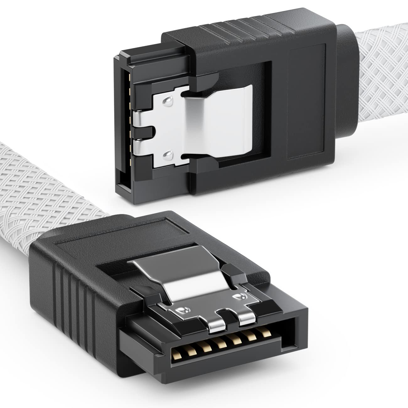 deleyCON 60cm Kabel SATA 3 Nylon 6 Gbit/s Kabel Danych SATA III Przyłączeniowy Serial ATA Przewód Połączeniowy do Płyty Głównej & Dysku HDD SSD 2 Wtyk S-ATA L Prosty Biały
