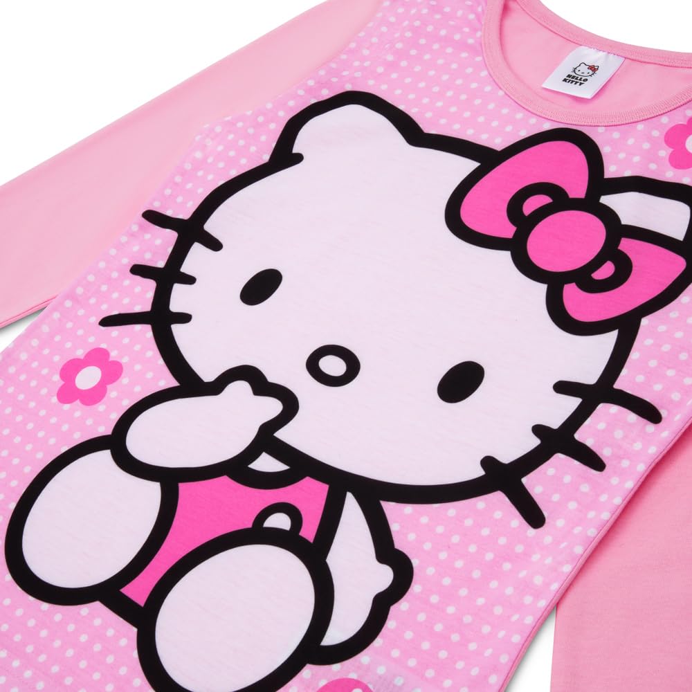 Hello Kitty Pyjama pour fille | Ensemble de pyjama rose à manches longues en coton | Vêtements de nuit officiels | Cadeaux pour filles âgées