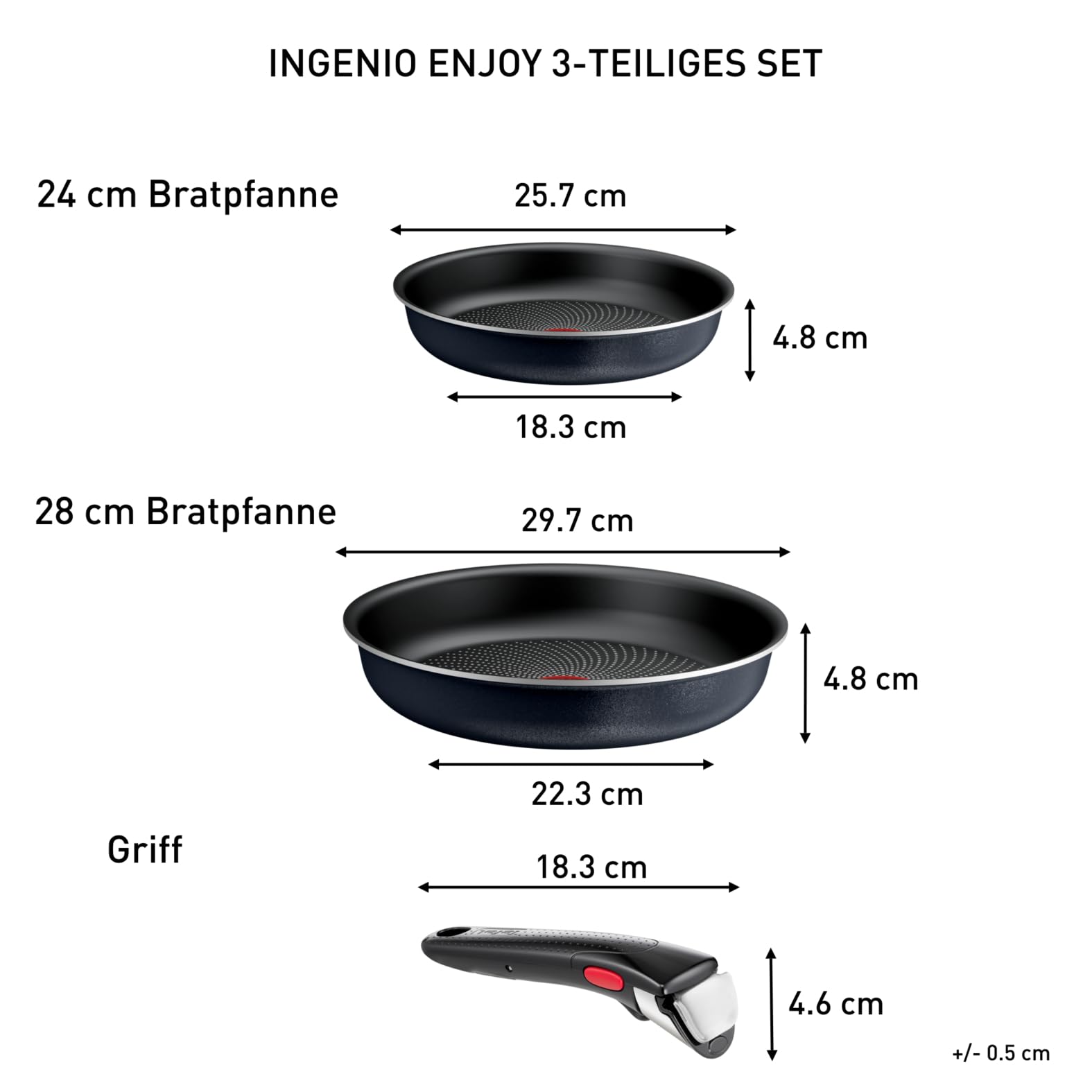 Tefal Ingenio Enjoy 3-teiliges Pfannenset abnehmbarer Griff, 24/28 cm, stapelbar, platzsparend, Pfannenset Induktion mit Antihaftversiegelung, einfache Handhabung und Reinigung, L72390