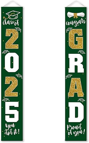Decoraciones de graduación 2023 Cartel de porche verde dorado para suministros de fiesta de graduados de clase 2023