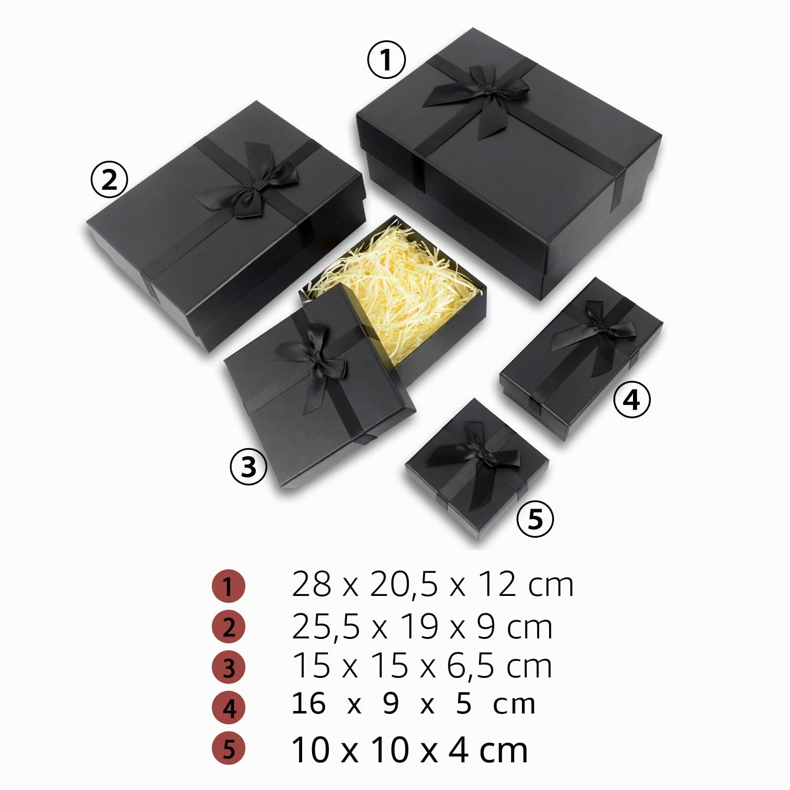 Geschenkboxen für Geschenke, ein Set aus 5 schwarzen Geschenkboxen, vorgeformte Boxen, luxuriöse Geschenkbox für Geburtstage, Jubiläen, Hochzeiten, Weihnachten usw.