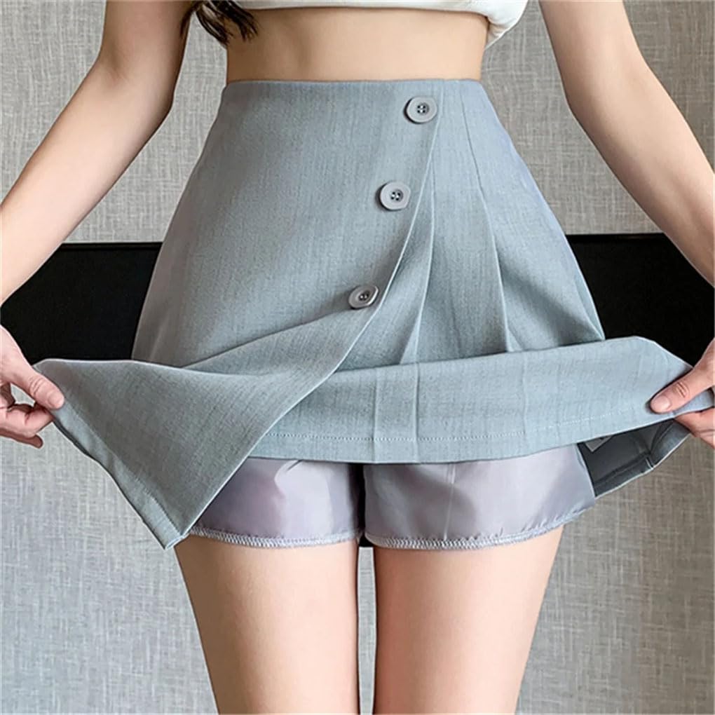 Falda corta plisada irregular para mujer, cintura alta, con botones