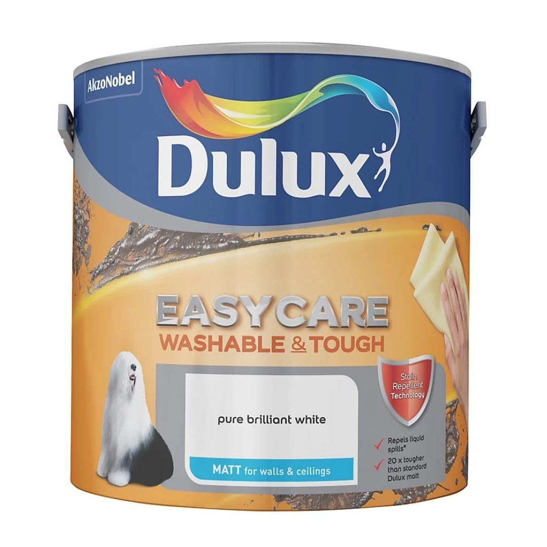 Pure Brilliant White Dulux Easycare Matt Emulsion Paint 2.5L – Washable & Stain Resistant, Durable Matt Finish, Quick Dry, Low Odour Interior Wall & Ceiling Paint