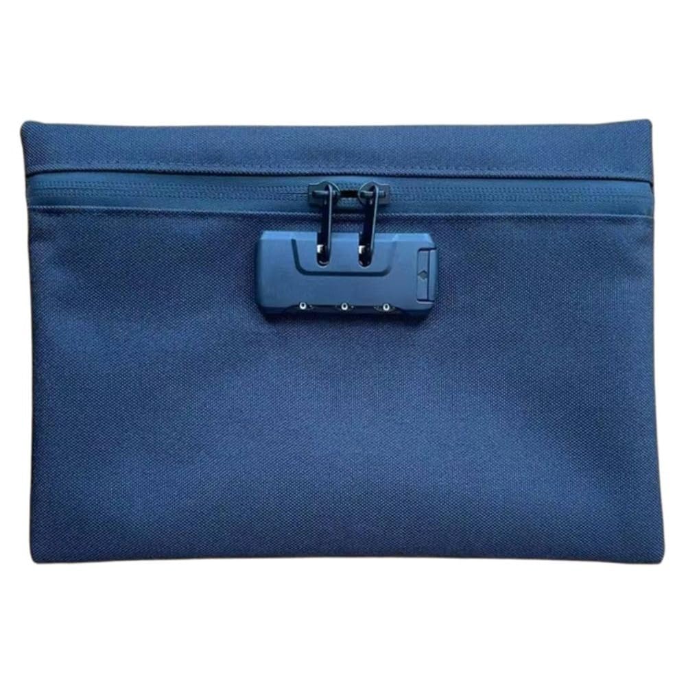 Money Bag with Lock Easy Storage, Waterproof Zip Closure Portable Locking Pouch, Combination Lock Security Document Bag(Dark Blue)