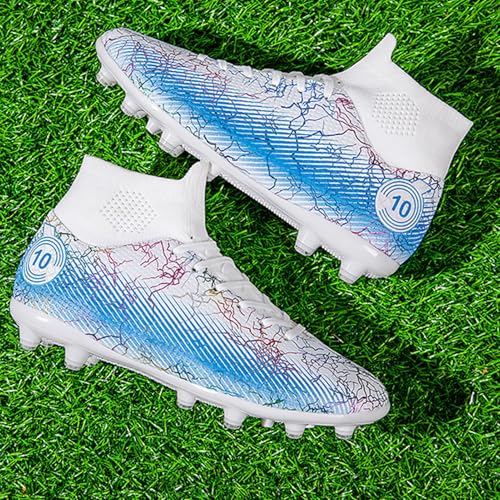 Soccer Cleats Boys,Casual High-top Turf Youth Football Cleats,Comfortable Breathable TF Cleats Kids Football Shoes,Non-Slip,for Outdoor/Athletics (Color : White, Size : 2.5)4