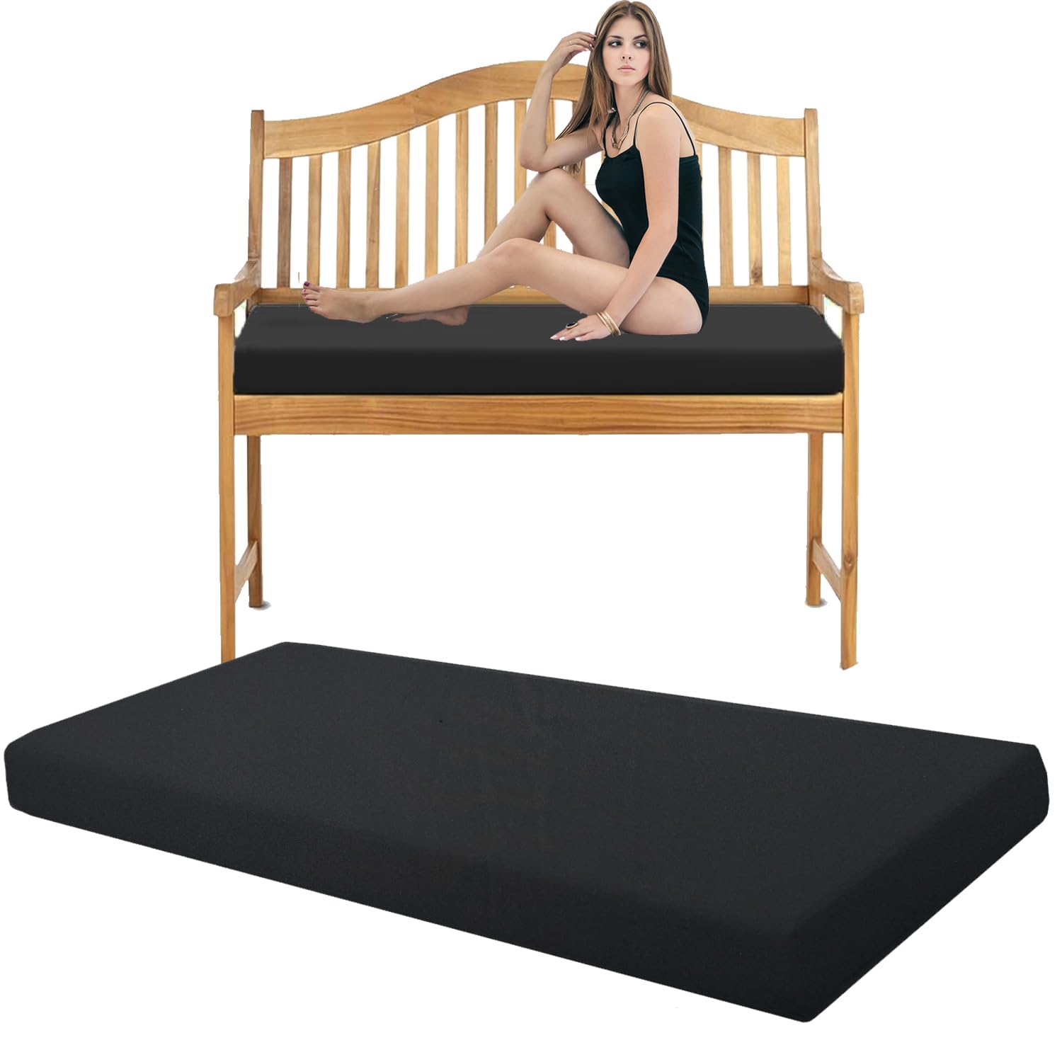 Pinkfairy Garden Bench Seater Outdoor Furniture Rattan Sofa Patio Cushion Sun Lounger Swing Chair Indoor Cushions Floor Seat Rectangle Large Foam Pad (Black, 3 Seater 143cm x 52cm x 6cm)