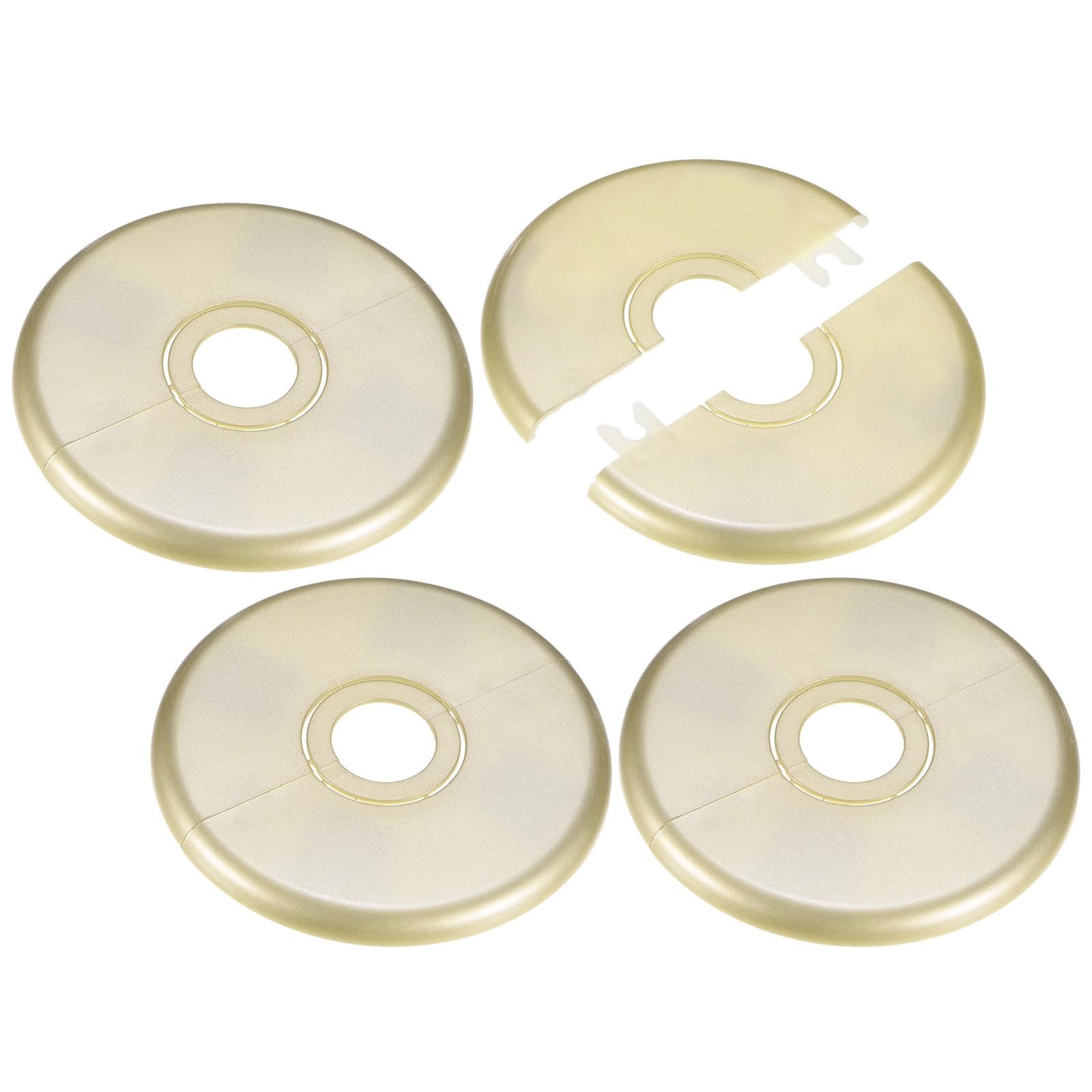 M METERXITY 4-Pack Wall Split Flange, 22mm[0.87"] to 34mm[1.34"] ID ABS Round Self-Adhesive Escutcheon Plate Cover Buckle for Pipe Accessories/Floor/Ceiling [Gold, 97mm 3.82" OD]