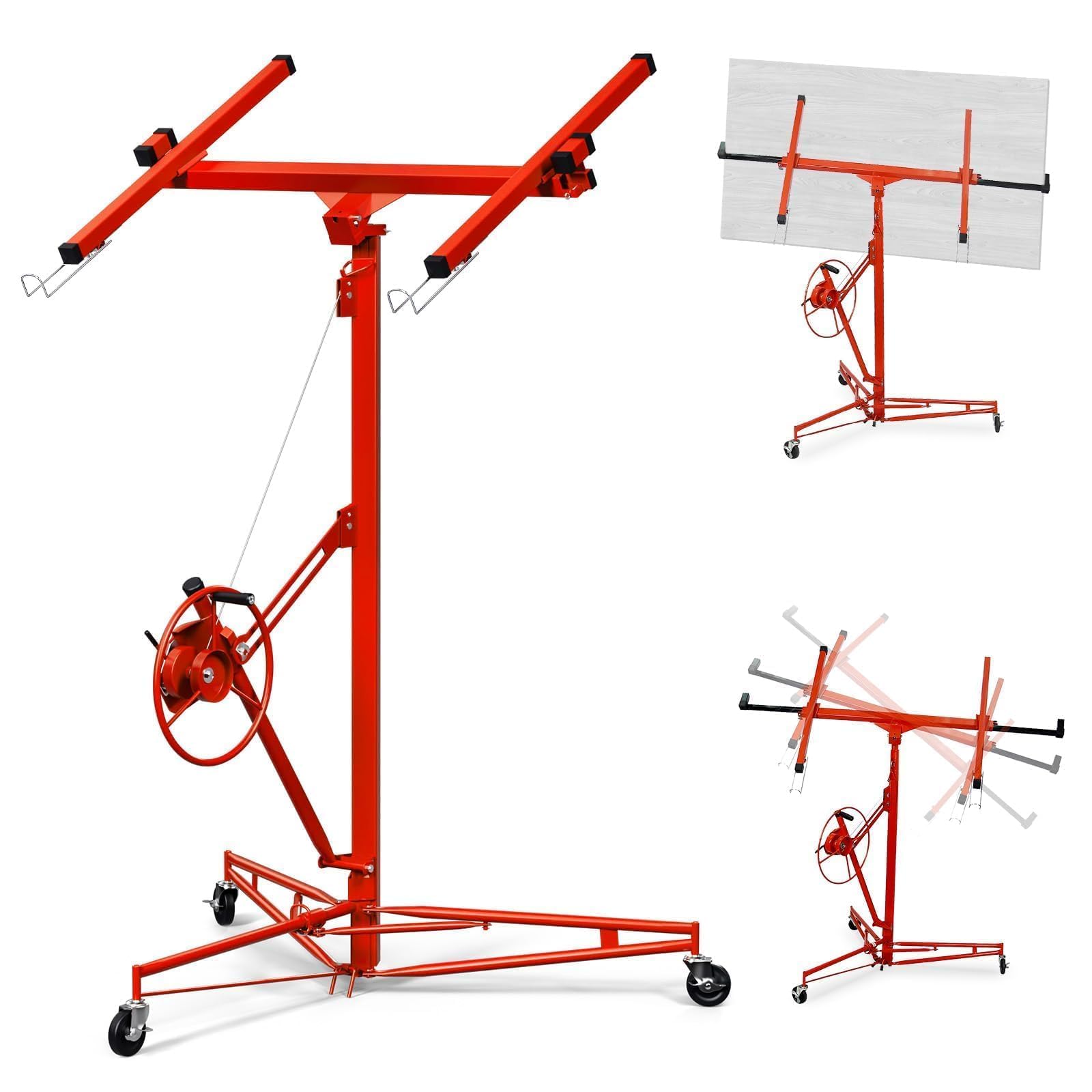 ELOMBR 16FT Drywall Lift Sheetrock Lift, 150LBS Capacity, Drywall Lift Panel Hoist with Telescopic Arm, Drywall Jack Lift with 3 Lockable Wheels for