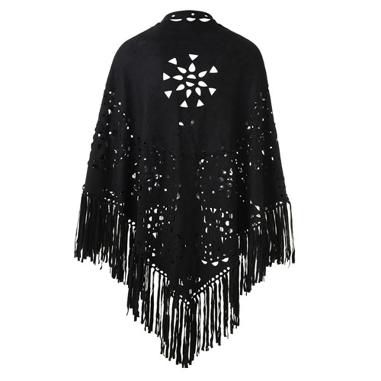 Tenda a frange da donna in finta pelle scamosciata stile gilet poncho con nappe, morbido triangolo sciarpa avvolgente elegante mantello vintage camoscio cardigan boho nappa spiaggia copertura