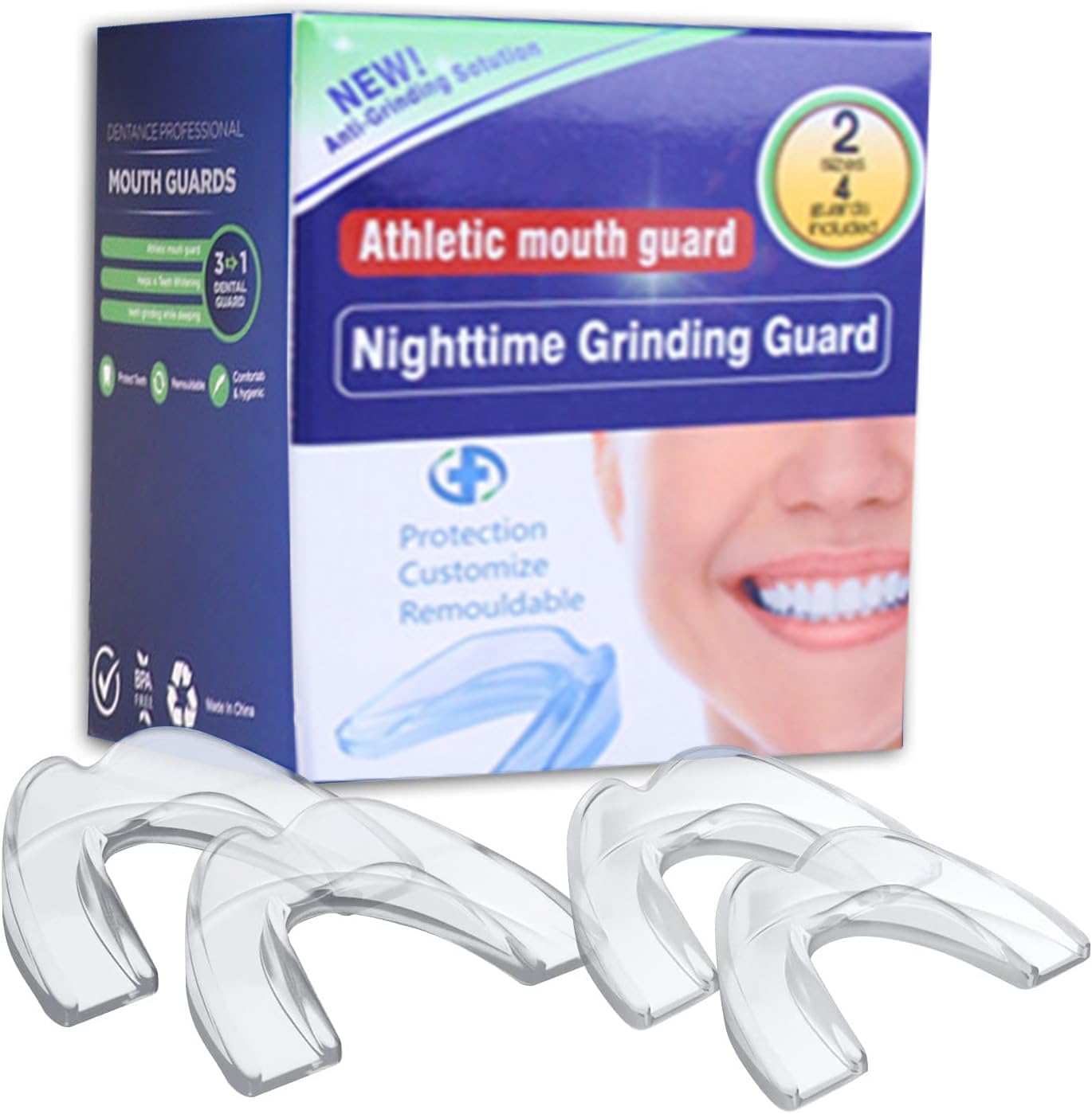 Professional Moldable Mouth Guard 2 Sizes Pack of 4, Nighttime Dental