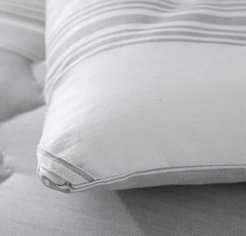 Miniatura 6 de SLEEPBELLA Juego de edredón tamaño King, 600 hilos de algodón gris claro y rayas blancas reversibles, juego de ropa de cama de plumón alternativo de