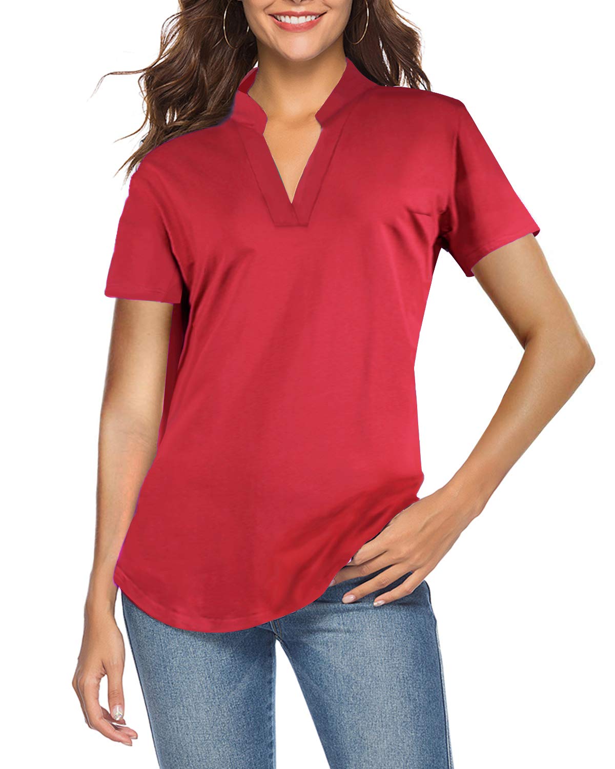 CEASIKERY Women's 3/4 Sleeve V Neck Tops Casual Tunic Blouse Loose Shirt
