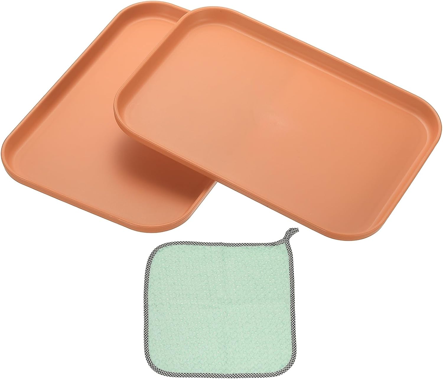 PATIKIL 9.5x6.9 Plastic Tray, 2 Pack Rectangular Plates Small Food Tray Wheat Plates Dishes Reusable Dessert Plate Trays with Cloth for Cake Fruits Salad Cupcake Steak Serving Orange