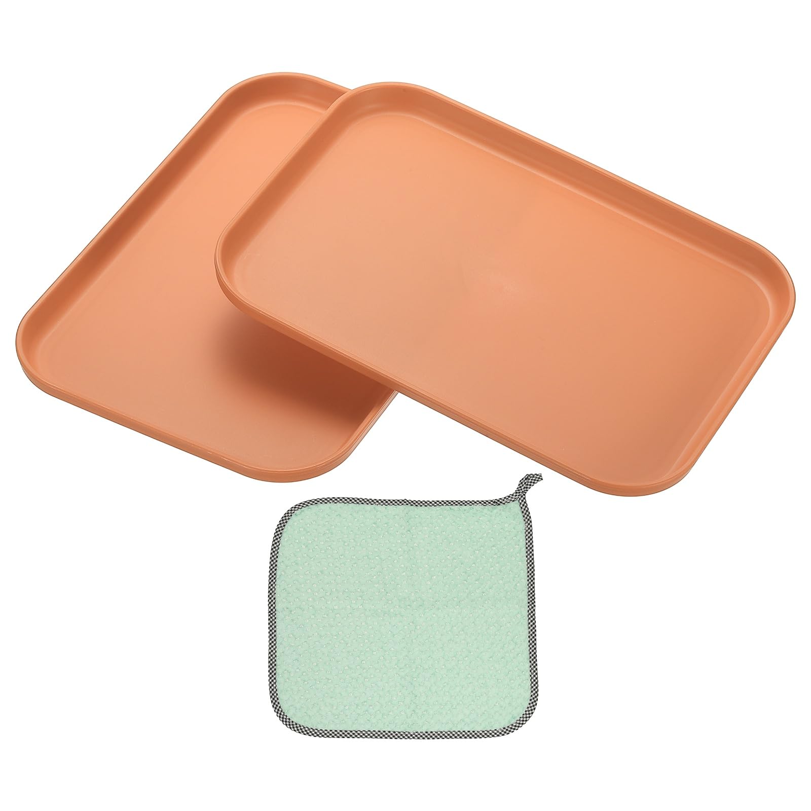 PATIKIL 9.5x6.9 Plastic Tray, 2 Pack Rectangular Plates Small Food Tray Wheat Plates Dishes Reusable Dessert Plate Trays with Cloth for Cake Fruits Salad Cupcake Steak Serving Orange