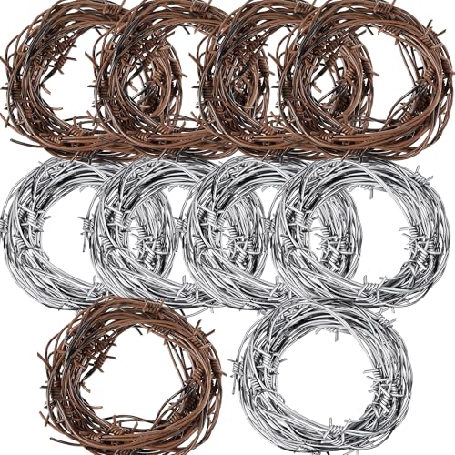 82 Foot Fake Rusted Barbed Wire Decoration 10 Pcs Halloween Plastic Barb Wire Garden Decoration Prop Western Decor Rusty Western Party Decorations For Cowboy Decor Garden Security Fence