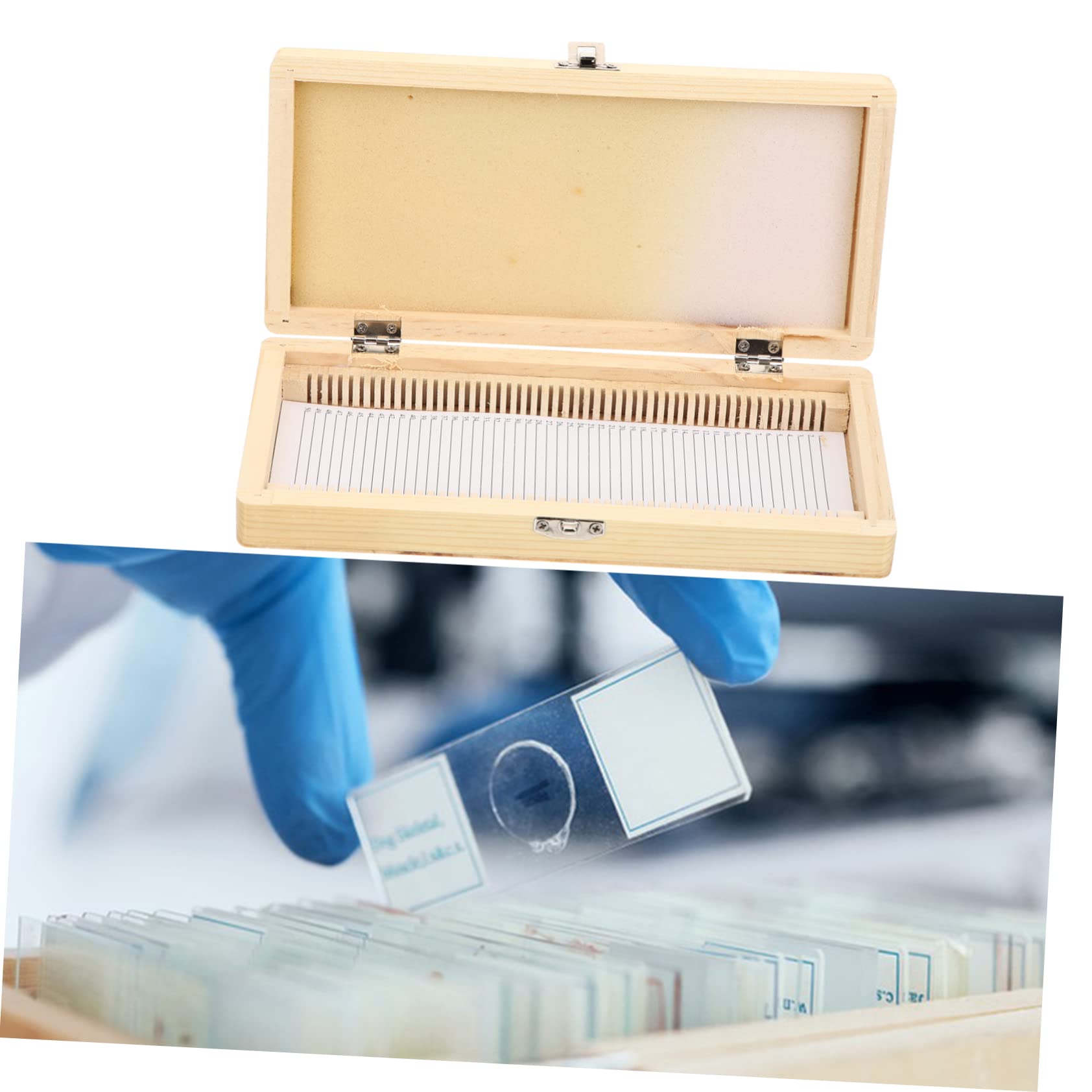 VILLFUL Slide Storage Holder Slide Storage Case Stainless Steel Microscope Slide Storage Holder Wooden Slide Storage Container
