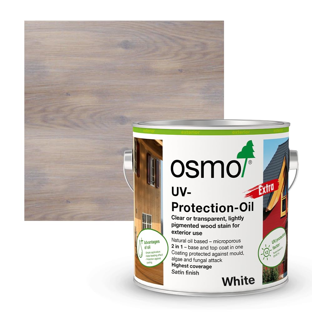Osmo UV Protection Oil Extra, Exterior Tints Wood Finish (White 3040, Satin, 2.5l) — image 1