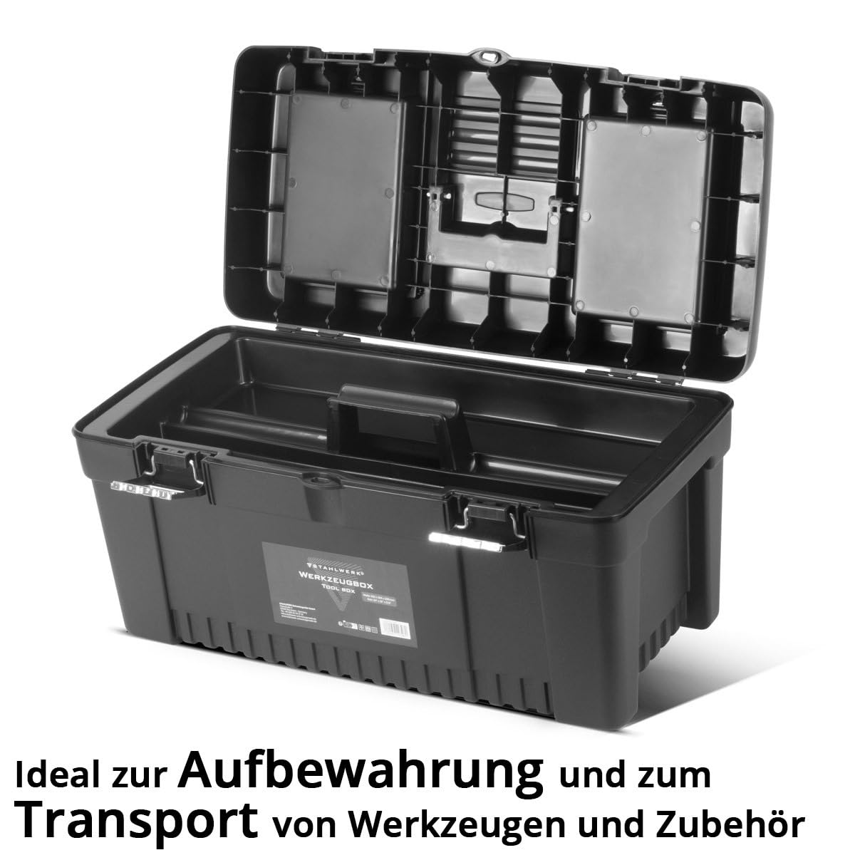STAHLWERK Toolbox - Juego de 4 cajas de herramientas vacías, sistema modular 4 en 1 | Caja de herramientas, caja de herramientas, organizador de herramientas con cajas surtidas integradas