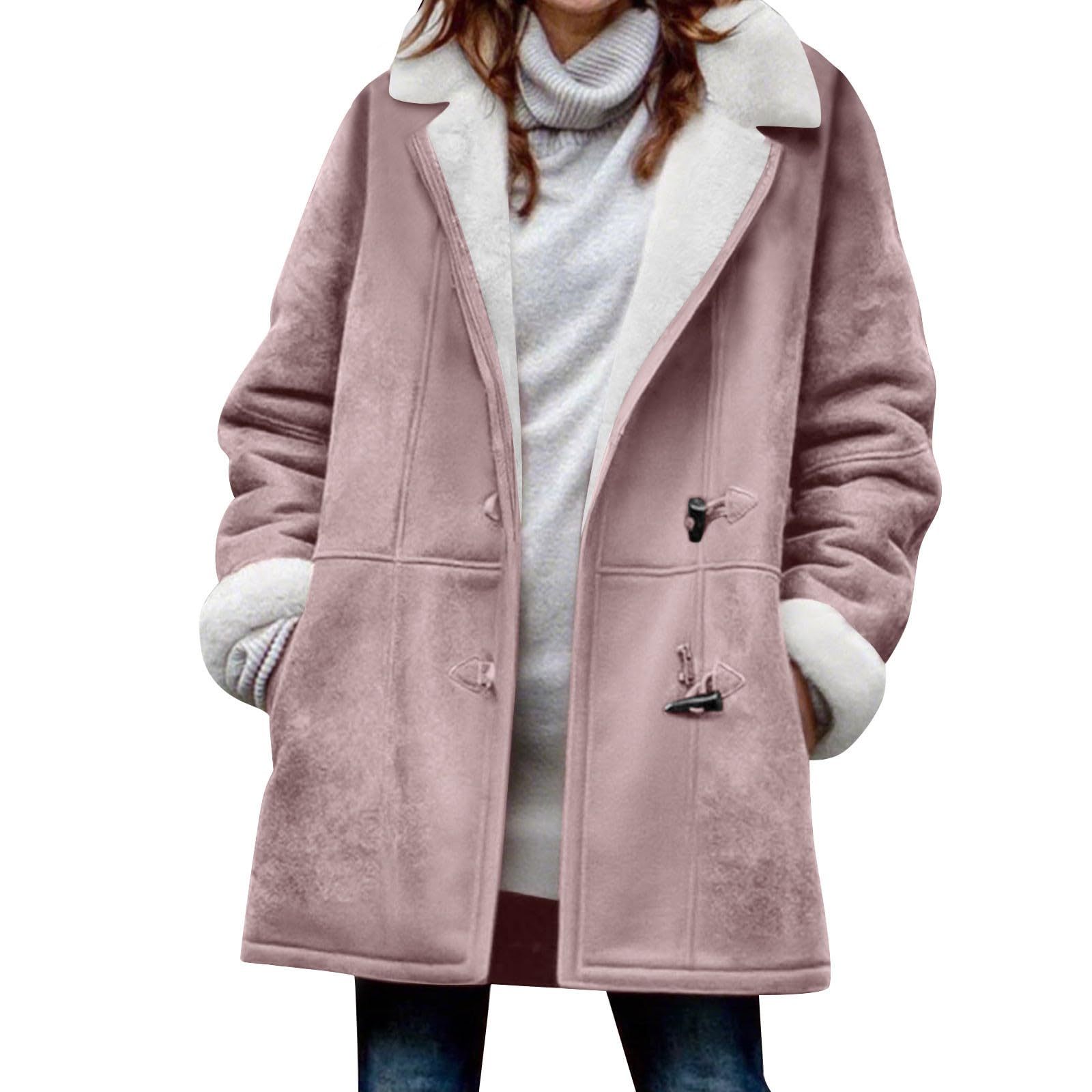Cazadora Mujer Invierno Tallas Grandes Abrigos de Invierno para Mujer con Forro de Piel Grueso y Cálido Chaqueta Polar Manga Larga con Botones de Cuerno Clásico Caliente Gabardina con Bolsillos