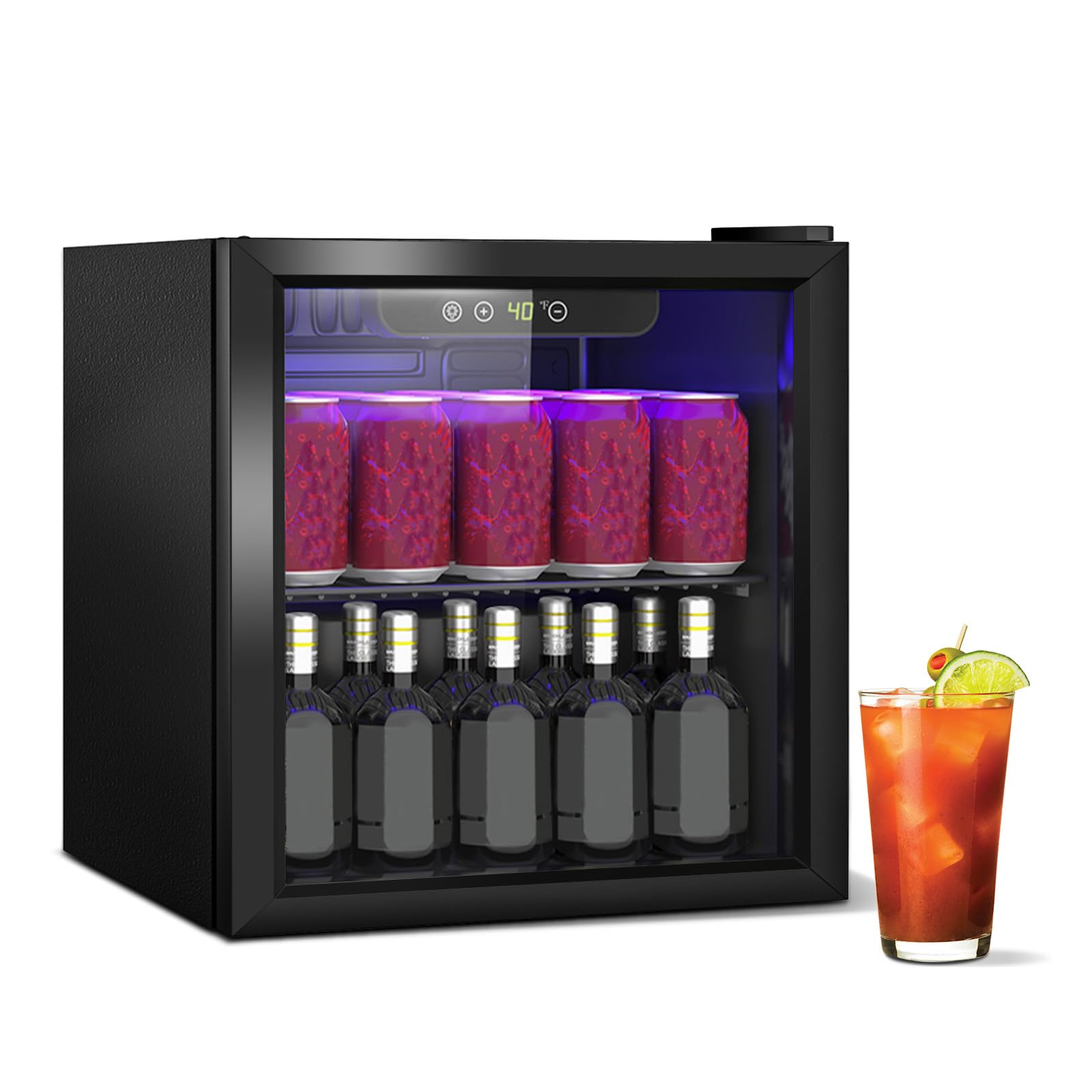 réfrigérateur à boissons, 40l/60 Canettes Mini-réfrigérateur avec porte transparente pour la limonade de bière ou de vin, plaque de travail réfrigérateur avec étagères amovibles réglables - 1
