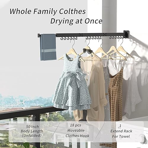 Miniatura 9 de Estante de secado de ropa para montar en la pared ganchos plegables para ropa estante de lavandería que ahorra espacio para interiores y exteriores