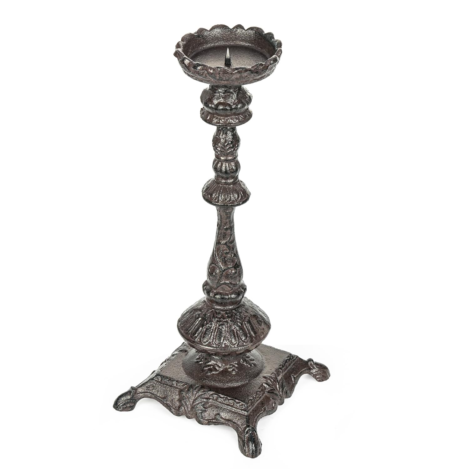 Sungmor Robuster Kerzenhalter aus Gusseisen, handgefertigt, Vintage-Kandelaber, 37 cm hoch, 1-Kopf-Kerzenhalter, dekorativer Stumpenkerzenständer für Weihnachten, Geburtstag, Hochzeit, Zuhause, Party