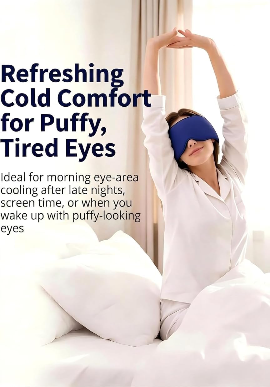 Cooling Gel Eye Mask for Puffy Eyes, Migraine & Headache Relief, Full Eye-Area Cold Compress for Eyes & Temples, FSA Eligible HSA, Reusable Flexible Adjustable Fit for Post Surgery Recovery