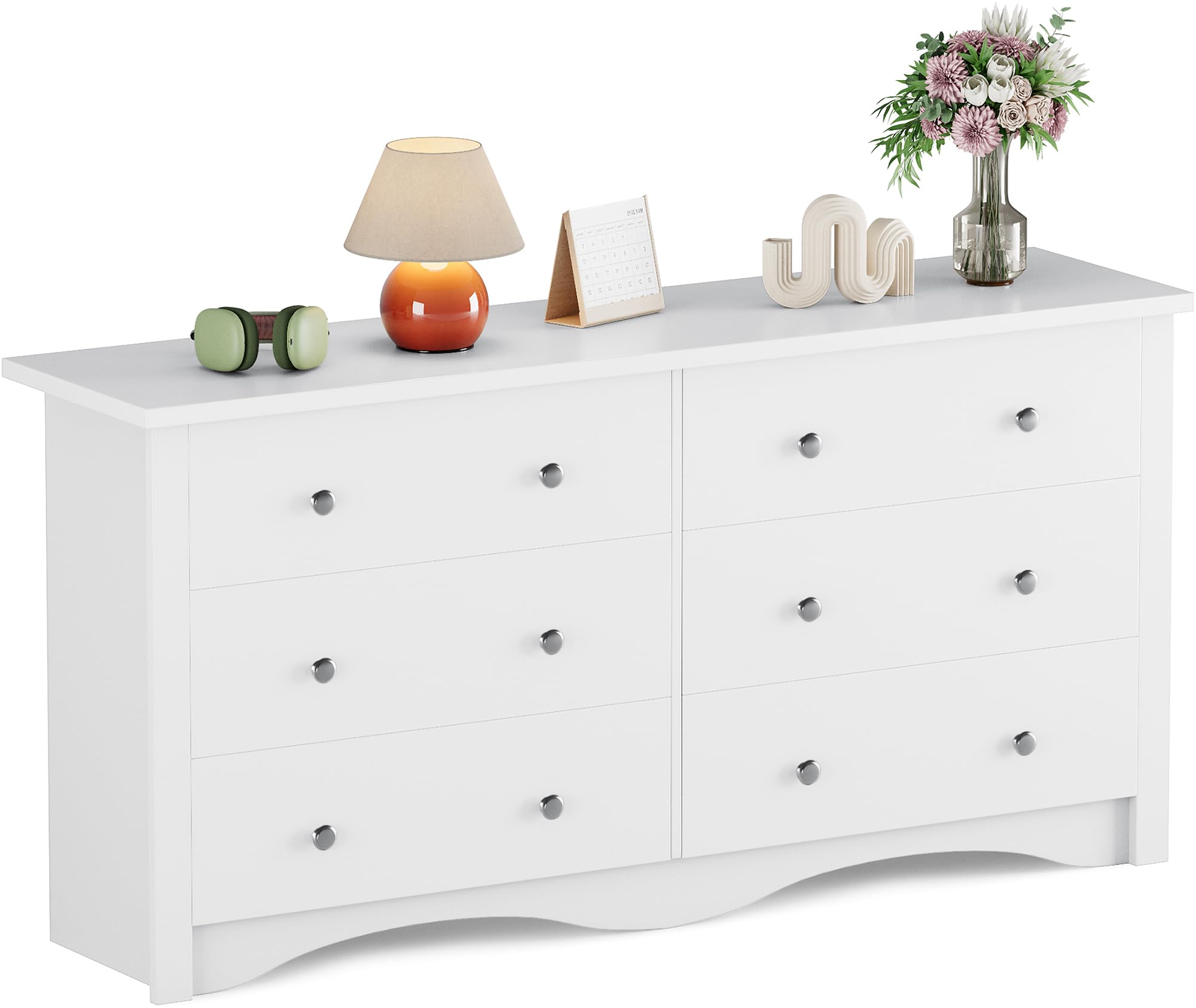 Flamaker 6 Drawer Dresser Chests for Bedroom, Storage Dressers Organizer with Anti-Tilt Devices, Modern Wide Wood Chest of Drawers for Living Room