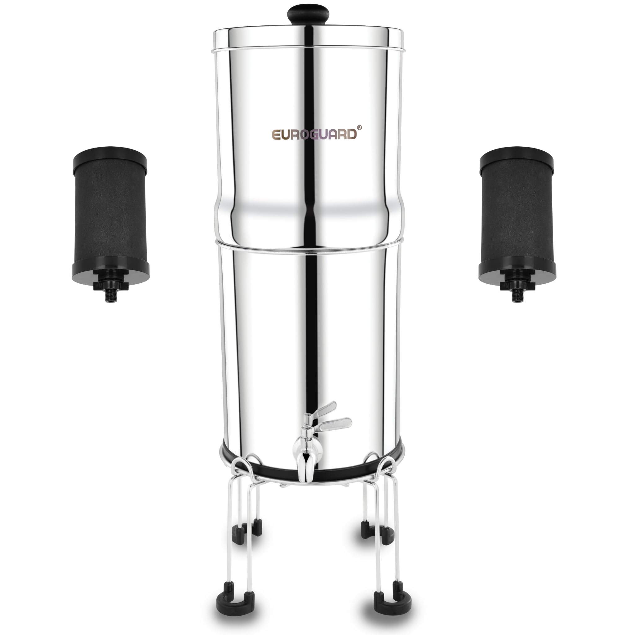 Filtr do wody grawitacyjnej 5,6 l stal nierdzewna 304, 2 wkłady UF 0,01 µm zapobiegający osadzaniu się kamienia + węgiel aktywny (6 etapów filtracji), uchwyt ze stali nierdzewnej w