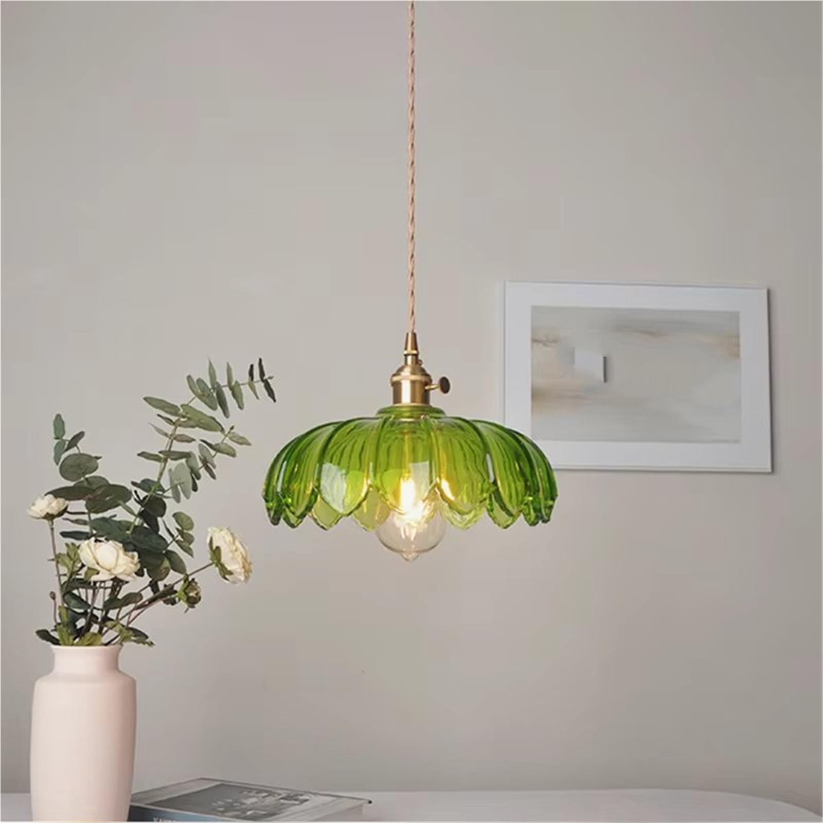 Jybnbbe Green Brass Glass Chandelier Nordic Vintage Restaurant Bedside Lamp Cafe Bedroom Lamp,