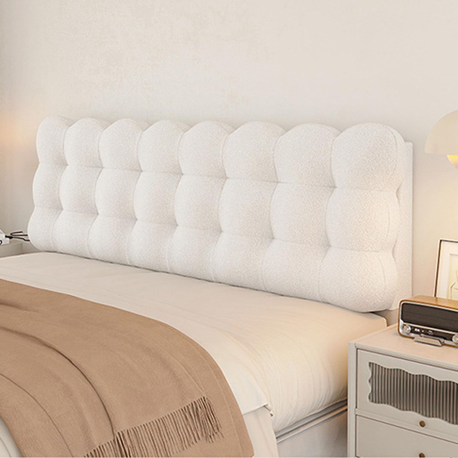 Cojin De Lectura para Cama,Funda para Cabecero De Cama De Matrimonio/Acolchadafunda EláStica De ProteccióN,Funda Protectora para DecoracióN De Dormitorio (Creamy white,135*60*10cm(There are bed head))