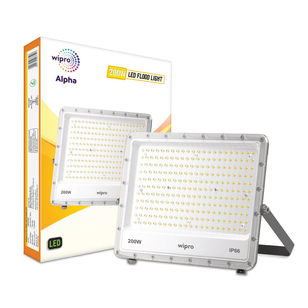 Wipro Alpha 200W LED Flood Light | IP66 Waterproof Outdoor Lamp | 6500K Cool Day White | Ultra-Bright Wide Angle Wall Light | Energy Saving Exterior Lighting for Garden, Garage, Yard & Parking |Pack 1-image-4