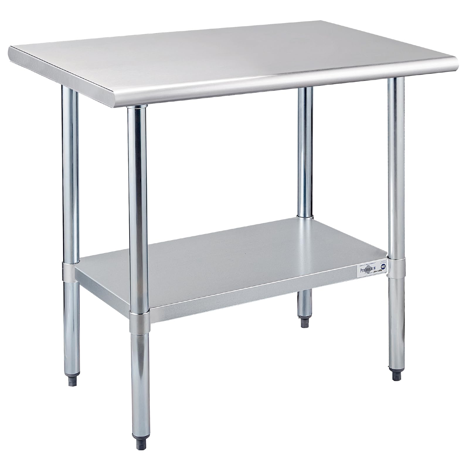 Profeeshaw Mesa de preparación de acero inoxidable de 36 x 24 pulgadas, mesa de trabajo comercial NSF con estante inferior, mesa resistente para cocina, restaurante, hogar, hotel