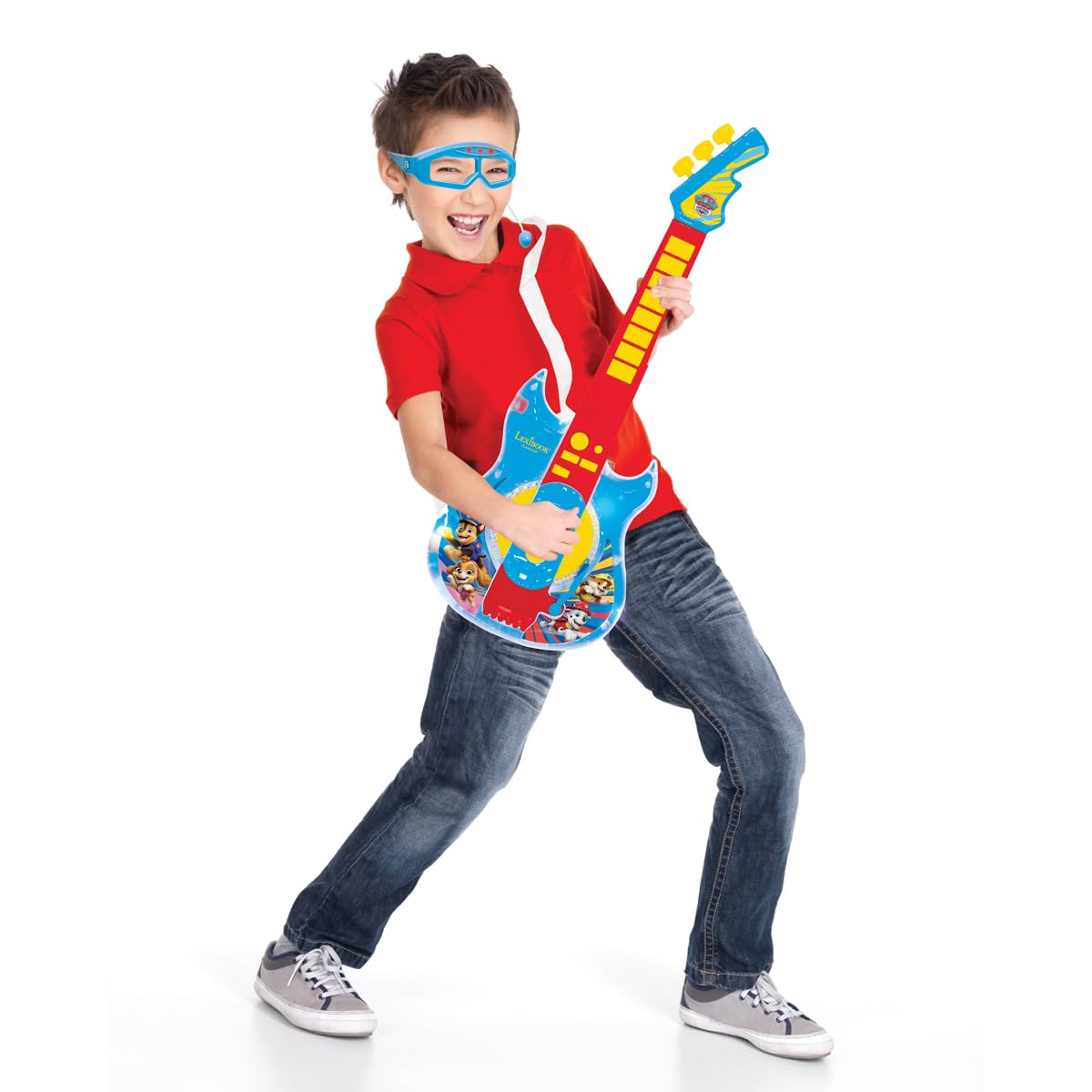 Lexibook Paw Patrol La Squadra dei Cuccioli Chitarra Elettronica illuminata con Microfono, Occhiali con Microfono, Canzoni Demo, MP3 Plug, Blu/Rosso, K260PALXB