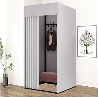 Portable Fitting Room, Dressing Room Frame with Curtain and Hook, Changing Room for Clothing Store, Boutiques, Office, Temporary Privacy Space, Easy to Assemble, White, 39x39x79 inch (Gray)