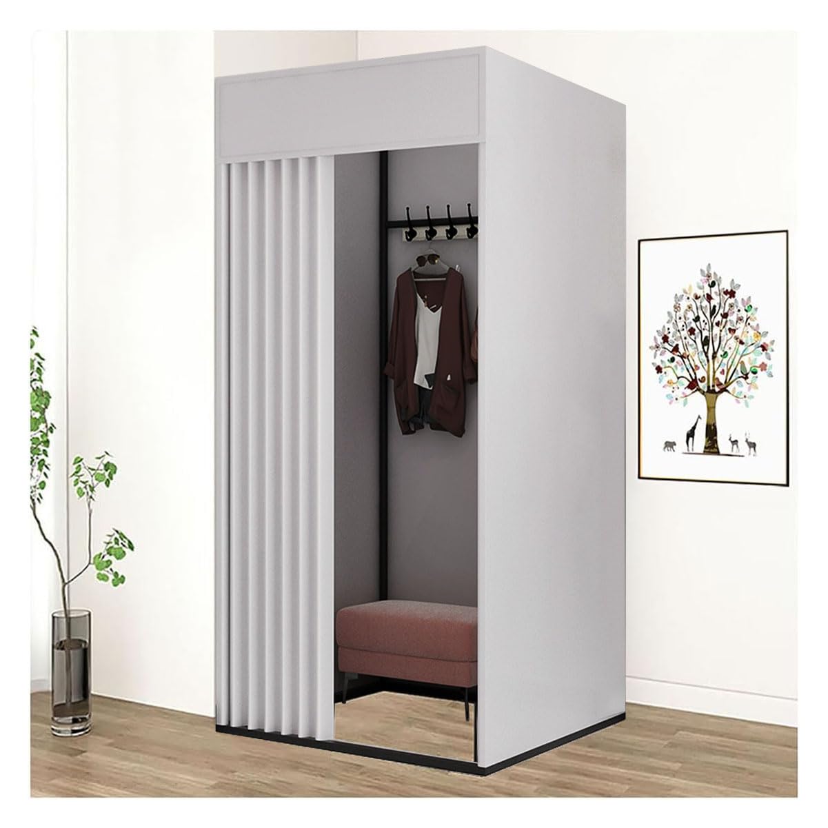 Pengfei Portable Fitting Room, Dressing Room Frame with Curtain and Hook, Changing Room for Clothing Store, Boutiques, Office, Temporary Privacy Space