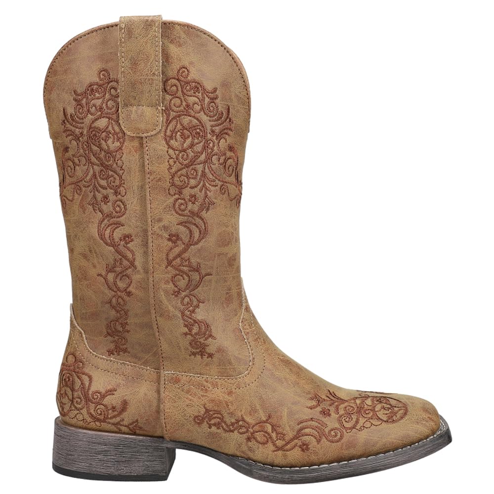 ROPER Womens Tall Stuff Embroidery Snip Toe Casual Boots Mid Calf Low Heel 1-2"