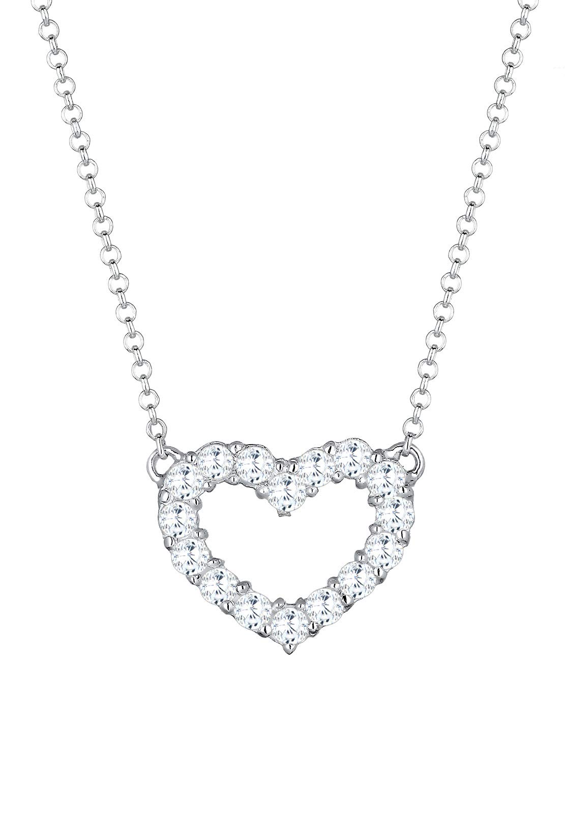 Elli Women's 925 Sterling Silver Heart Zirconia Necklace of Length 45cm 111221915